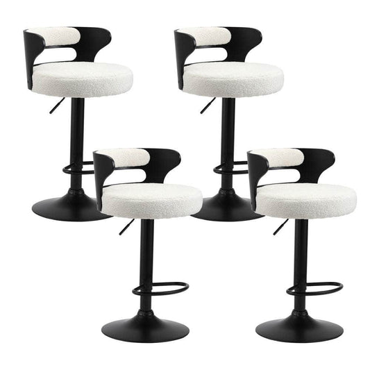 4x Bar Stools Gas Lift Swivel Chairs Wooden Boucle White