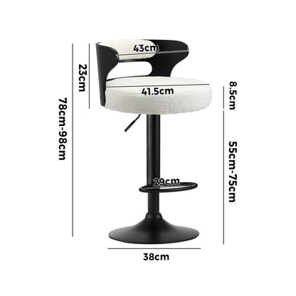 4x Bar Stools Gas Lift Swivel Chairs Wooden Boucle White