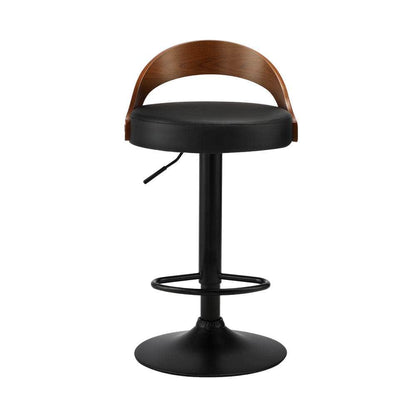 4x Bar Stools with Gas Lift Swivel Wooden PU Leather