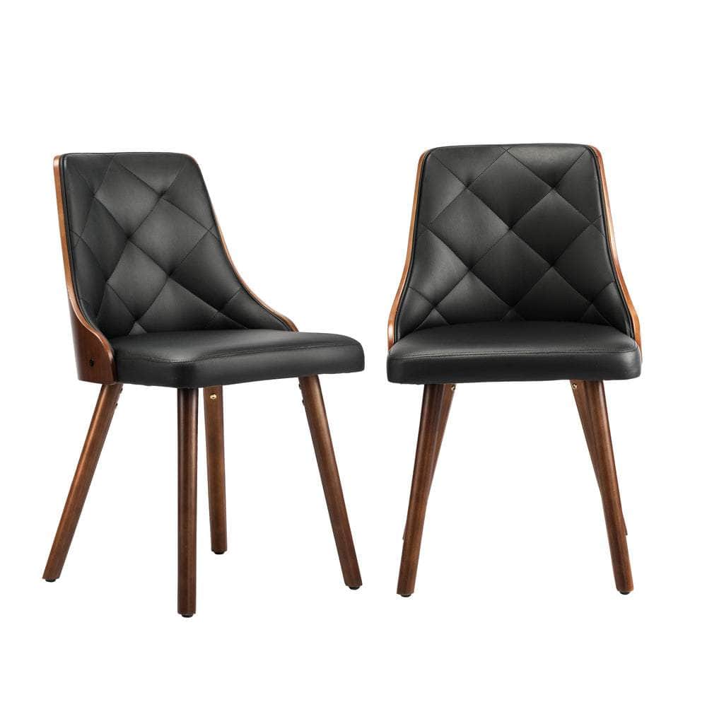 4x Wooden Dining Chairs  Leather Padded Black