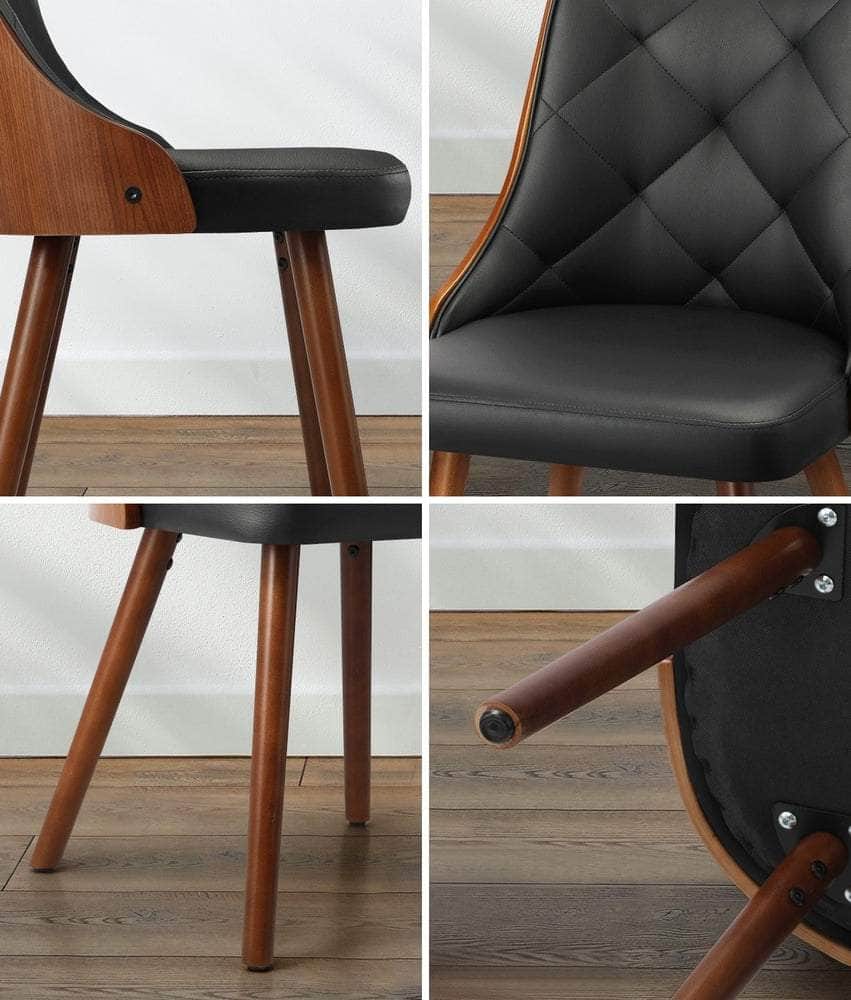 4x Wooden Dining Chairs  Leather Padded Black