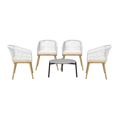 5 Piece Outdoor Patio Set 70cm Table Polyester Chair Rope