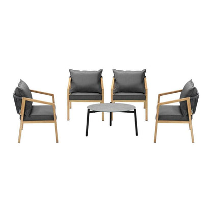 5PCS Outdoor Patio Set 70cm Coffee Table Grey and Natural Chairs