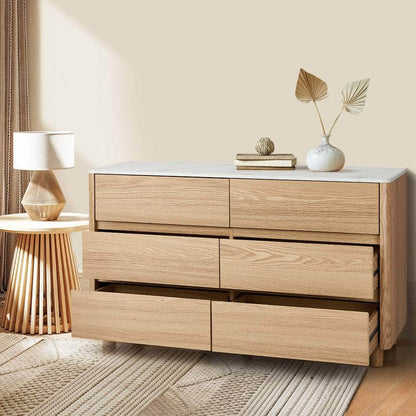 6 Chest of Drawers Dresser  Marble Top Natural