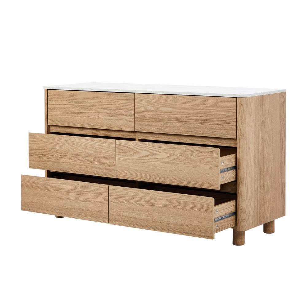 6 Chest of Drawers Dresser  Marble Top Natural