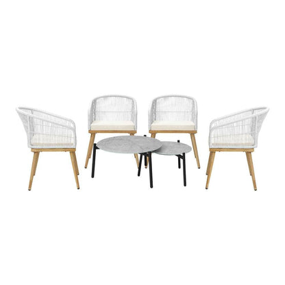 6PC Outdoor Patio Set Grey Table Sets Polyester Chair Rope