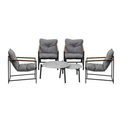 6PC Outdoor Patio Set Round Grey Marble Table Sets with Chairs