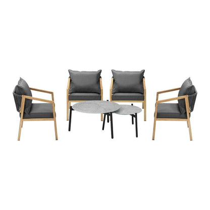 6PCS Outdoor Patio Set Grey 70cm Coffee Table Set Natural Chairs