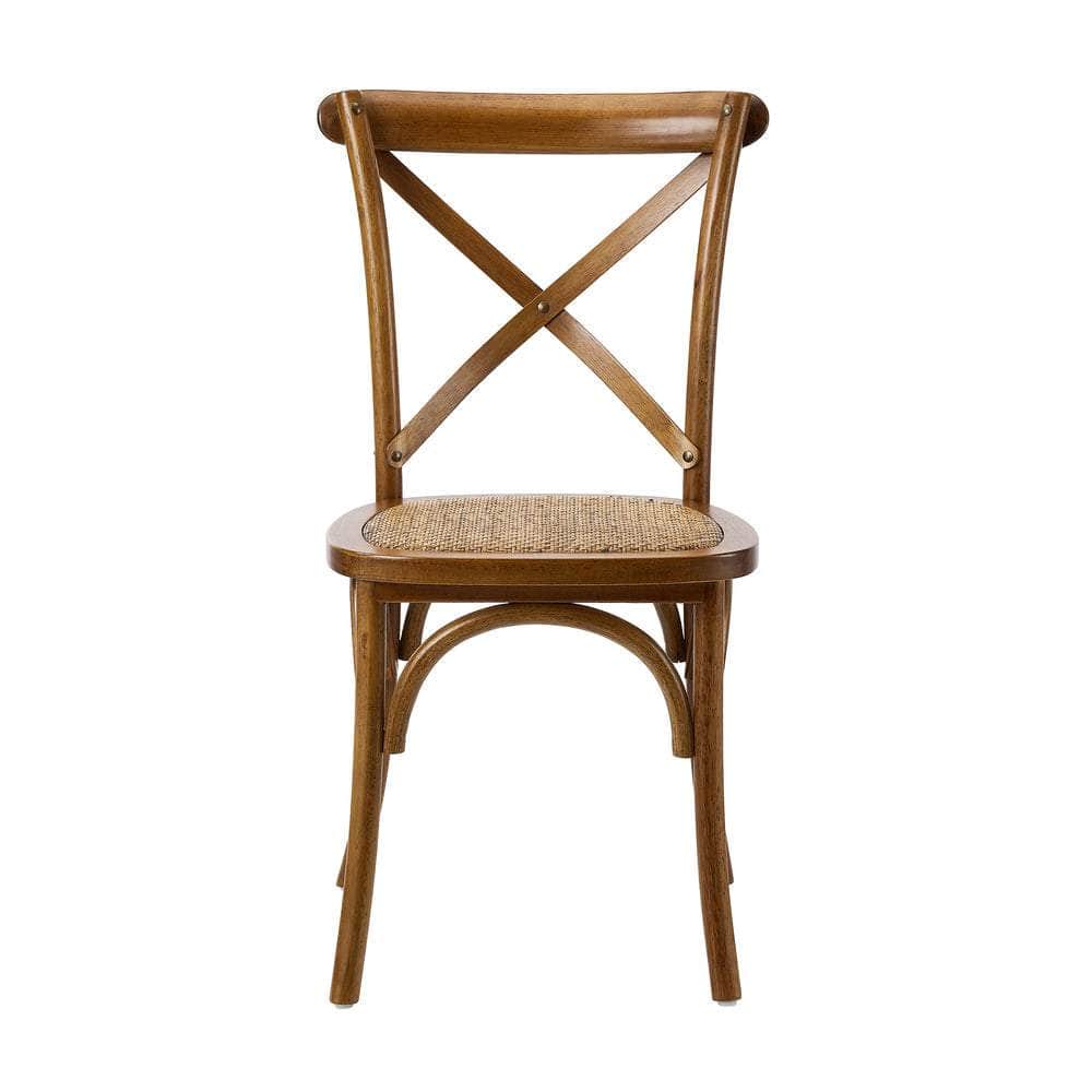 8PCS Crossback Wooden Dining Chair Rattan Seat Walnut
