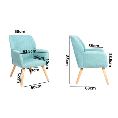 2x Armchair Lounge Sofa Chair Fabric Blue