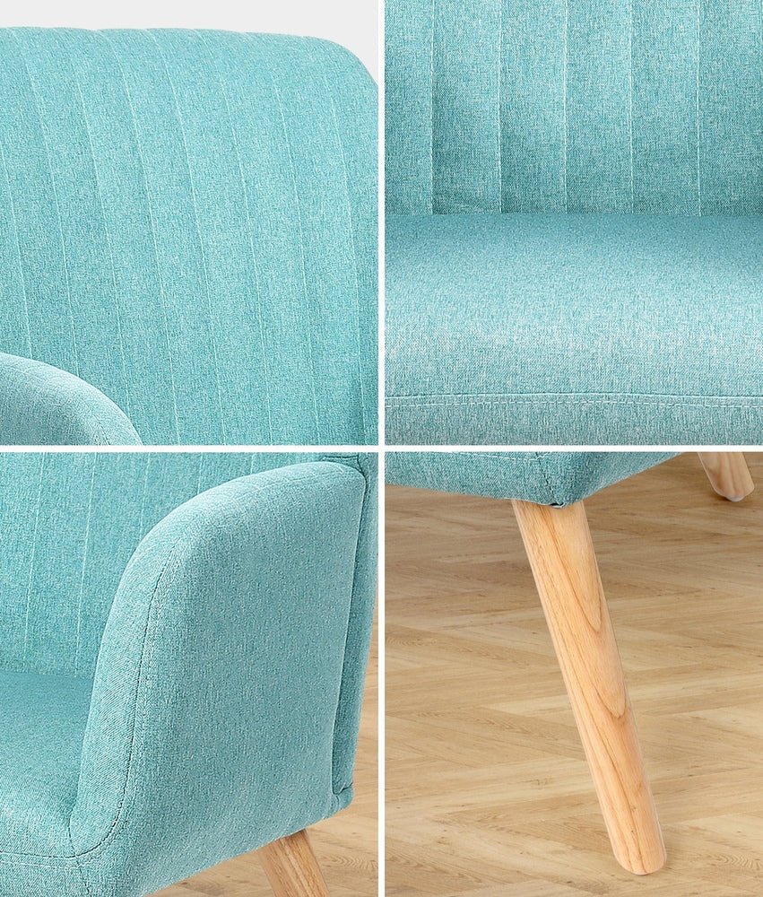 2x Armchair Lounge Sofa Chair Fabric Blue