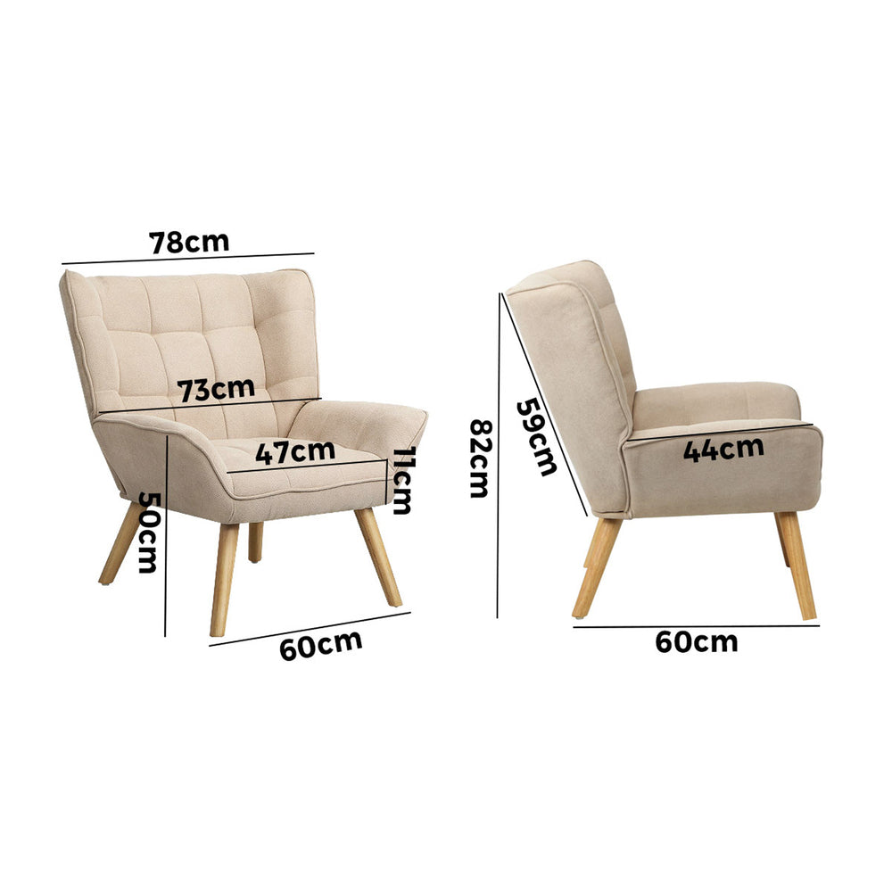 Armchair Accent Chairs Sofa Lounge Fabric Upholstered Tub Chair Beige