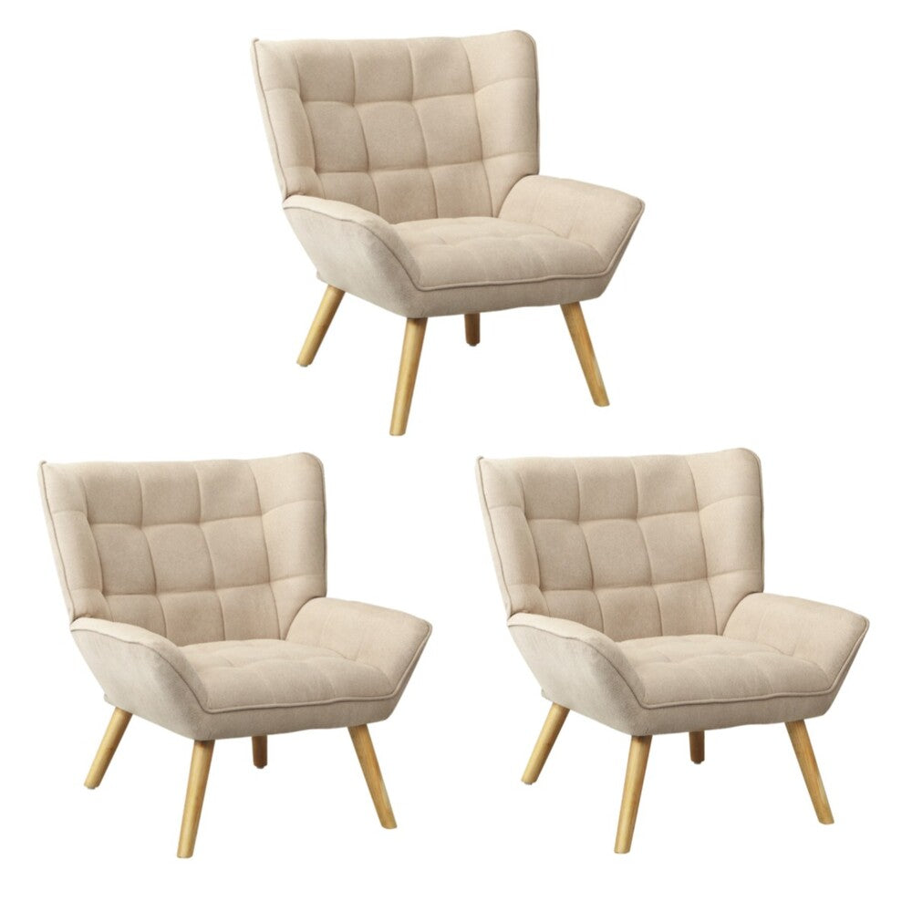 3x Armchair Sofa Lounge Fabric Upholstered Tub Beige