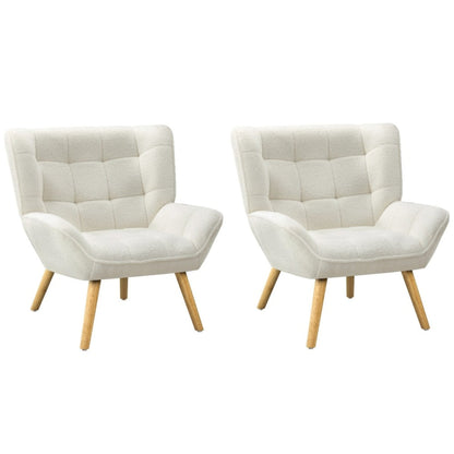 2x Armchair Sofa Lounge Sherpa Upholstered Tub White