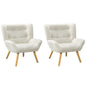 2x Armchair Sofa Lounge Sherpa Upholstered Tub White