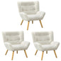 3x Armchair Sofa Lounge Sherpa Upholstered Tub White
