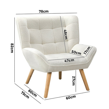 4x Armchair Sofa Lounge Sherpa Upholstered Tub White