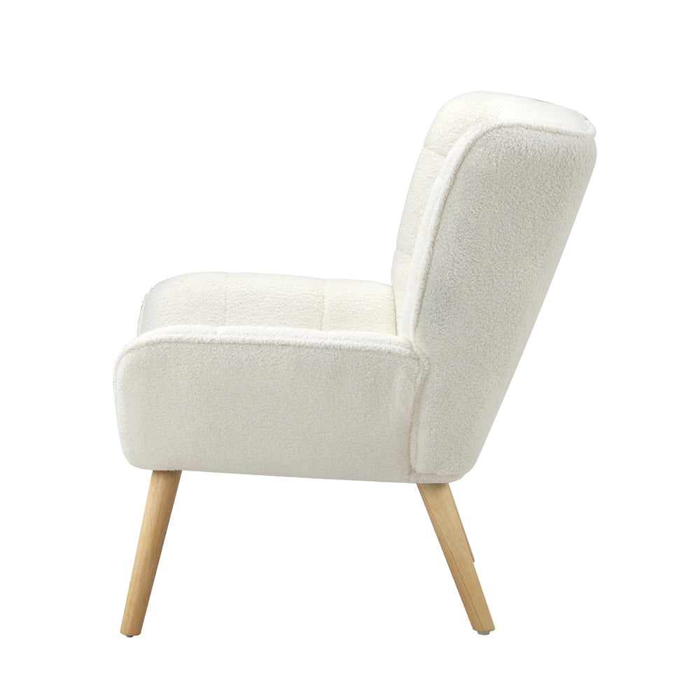 4x Armchair Sofa Lounge Sherpa Upholstered Tub White