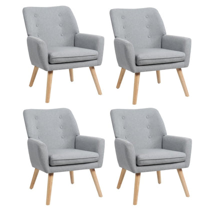 4x Armchair Lounge Chair Linen Tub Chairs Sofa Grey