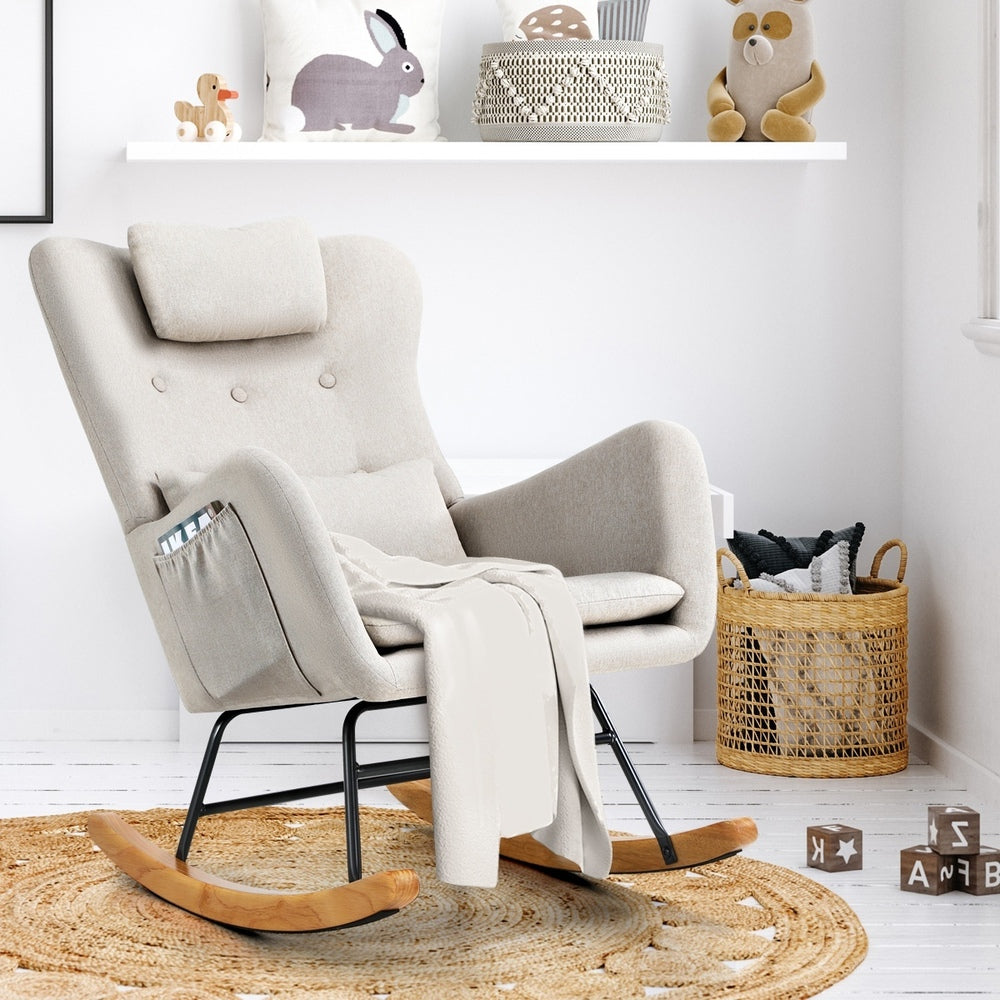 4x Rocking Chair Nursing Armchair Sherpa 2 Pillow White