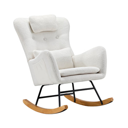 4x Rocking Chair Nursing Armchair Sherpa 2 Pillow White