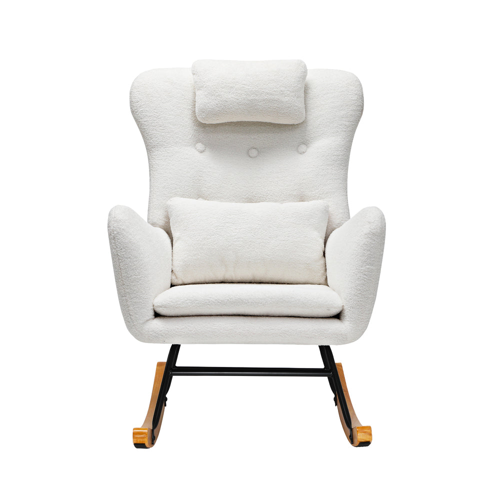 4x Rocking Chair Nursing Armchair Sherpa 2 Pillow White