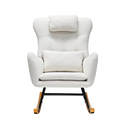 4x Rocking Chair Nursing Armchair Sherpa 2 Pillow White