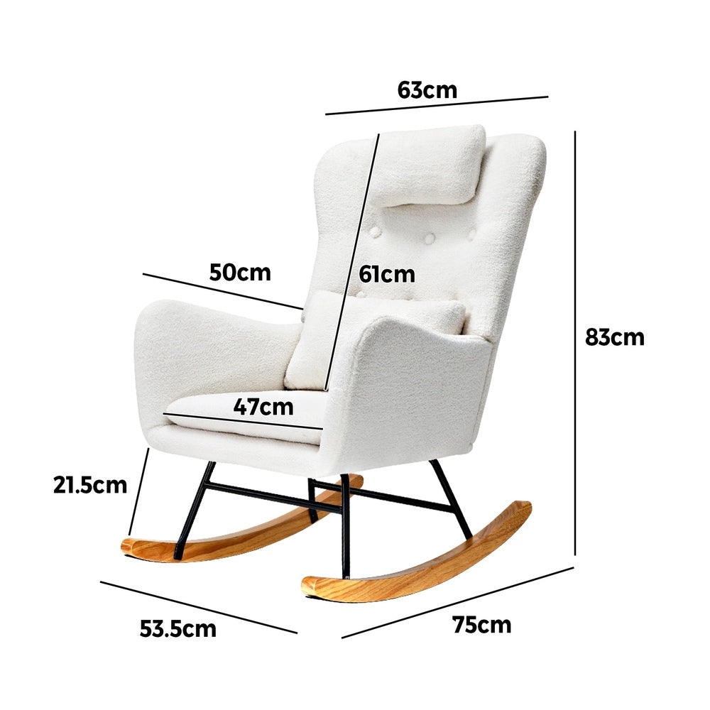 4x Rocking Chair Nursing Armchair Sherpa 2 Pillow White