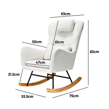 4x Rocking Chair Nursing Armchair Sherpa 2 Pillow White