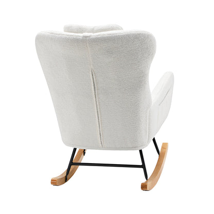 4x Rocking Chair Nursing Armchair Sherpa 2 Pillow White