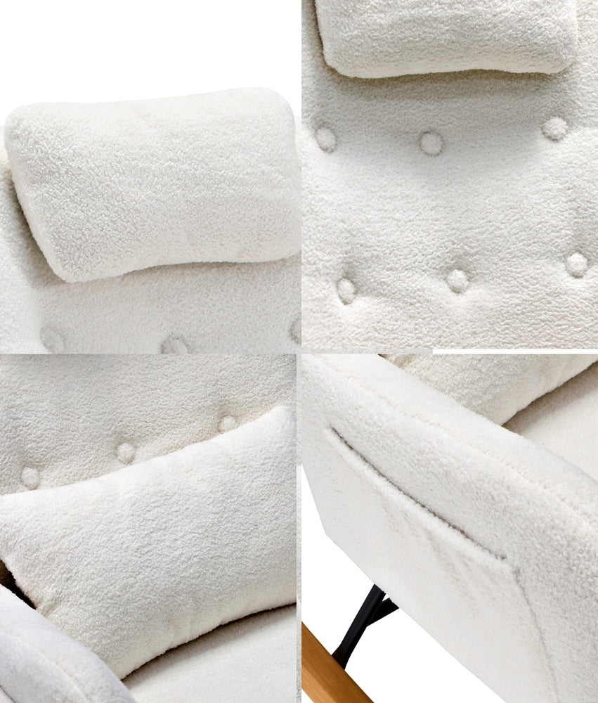 4x Rocking Chair Nursing Armchair Sherpa 2 Pillow White