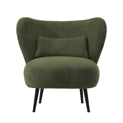 3x Armchair with Lumbar Pillow Wingback Velvet Green