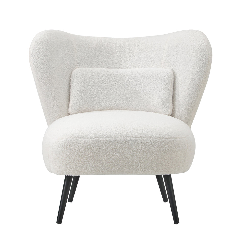 4x Armchair with Lumbar Pillow Wingback Boucle White
