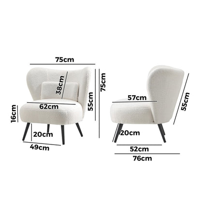 4x Armchair with Lumbar Pillow Wingback Boucle White