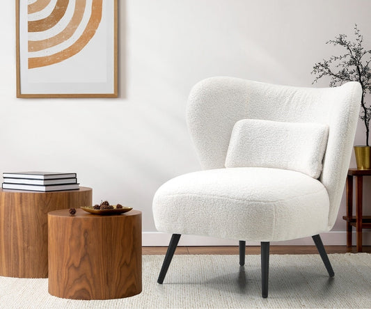 4x Armchair with Lumbar Pillow Wingback Boucle White