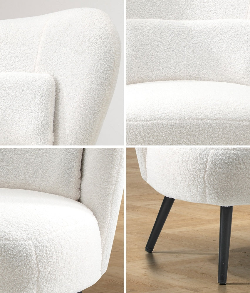 4x Armchair with Lumbar Pillow Wingback Boucle White