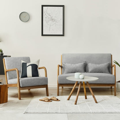 3PCS Armchair Lounge set 1/2 Seater 2 Pillows Fabric Grey