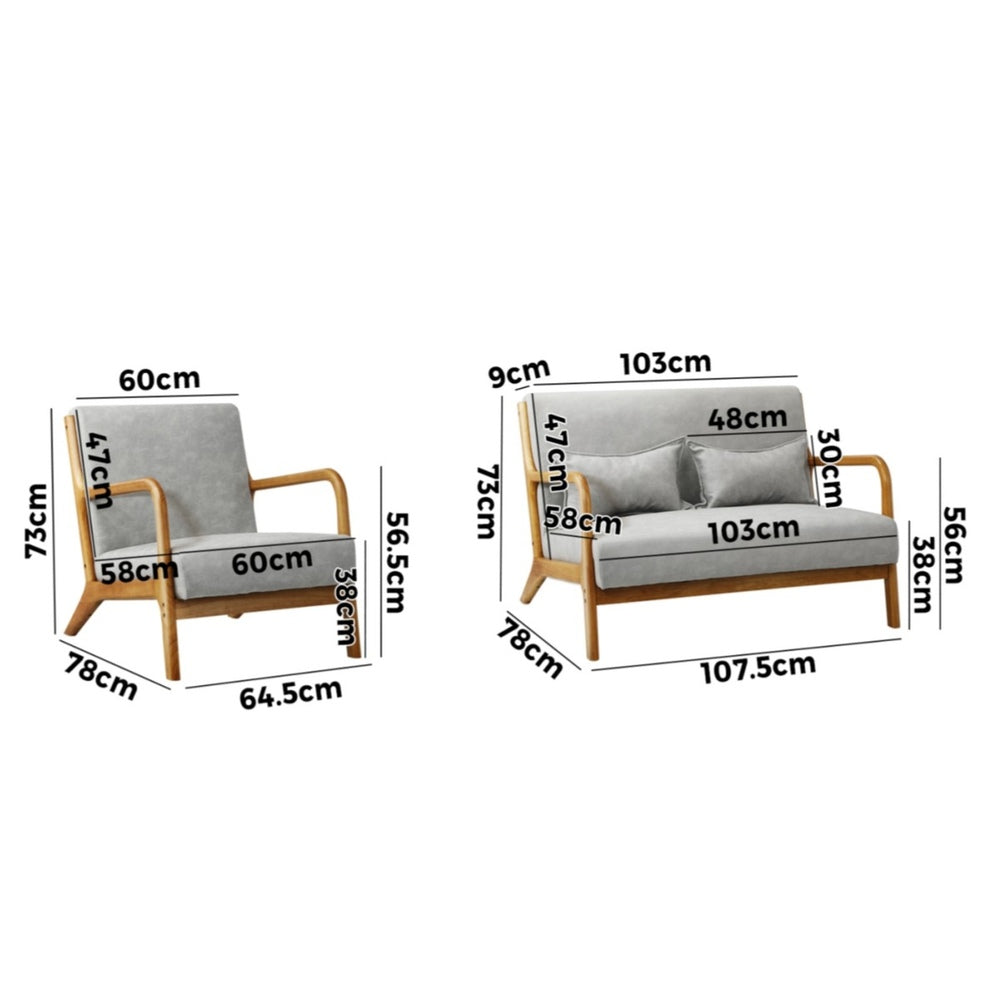 3PCS Armchair Lounge set 1/2 Seater 2 Pillows Fabric Grey