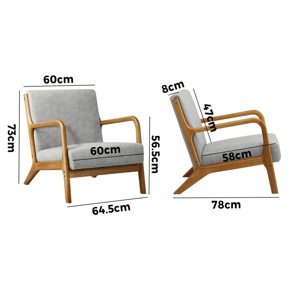 2X Armchair Lounge Chair Couches Sofa Wood Light Grey