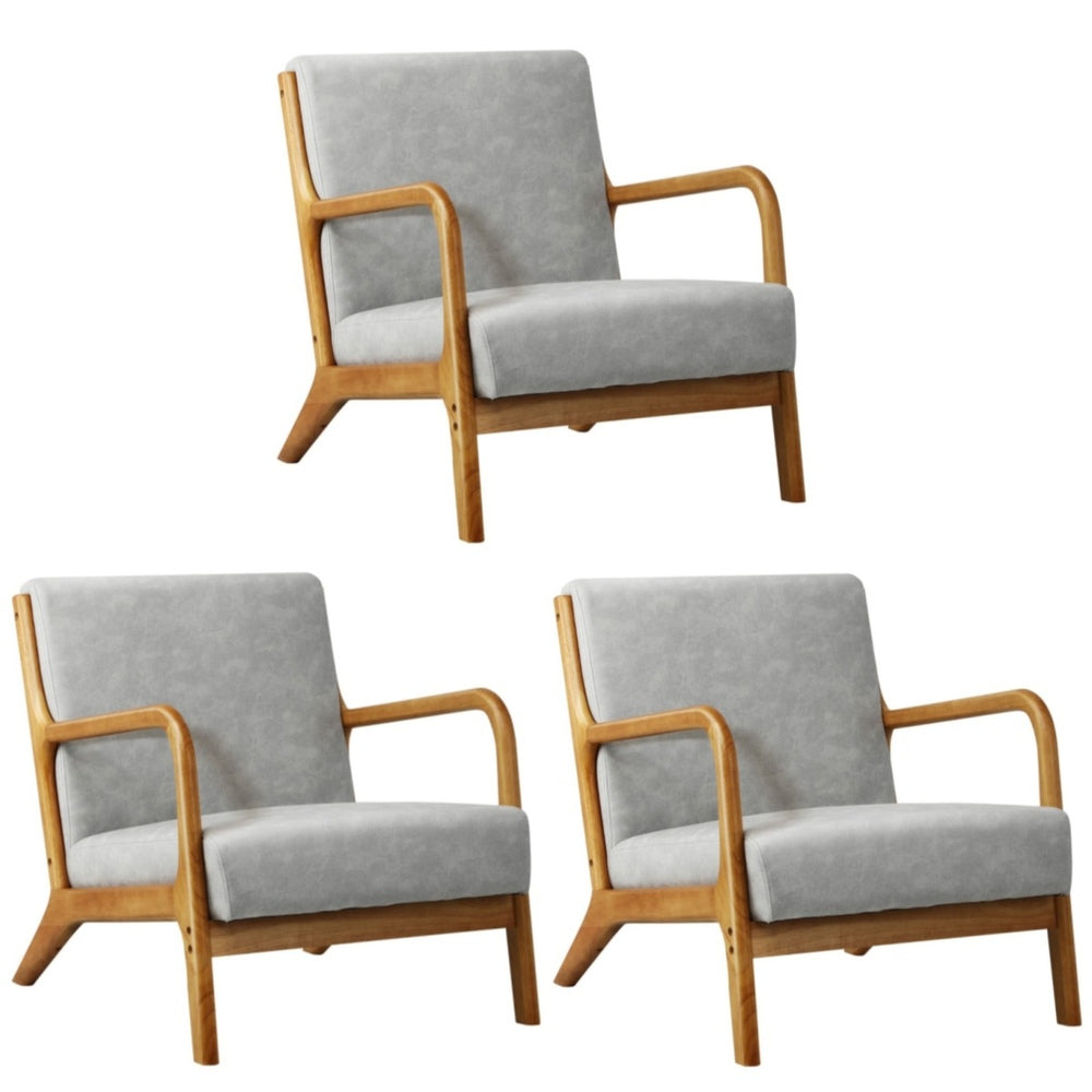 3X Armchair Lounge Chair Couches Sofa Wood Light Grey