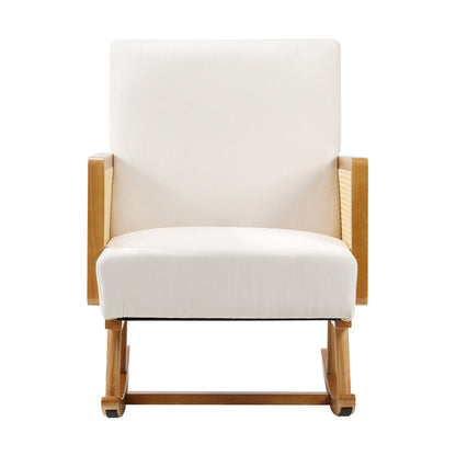2x Rocking Chair Nursing Armchair Linen PE Rattan Beige