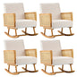 4x Rocking Chair Nursing Armchair Linen PE Rattan Beige