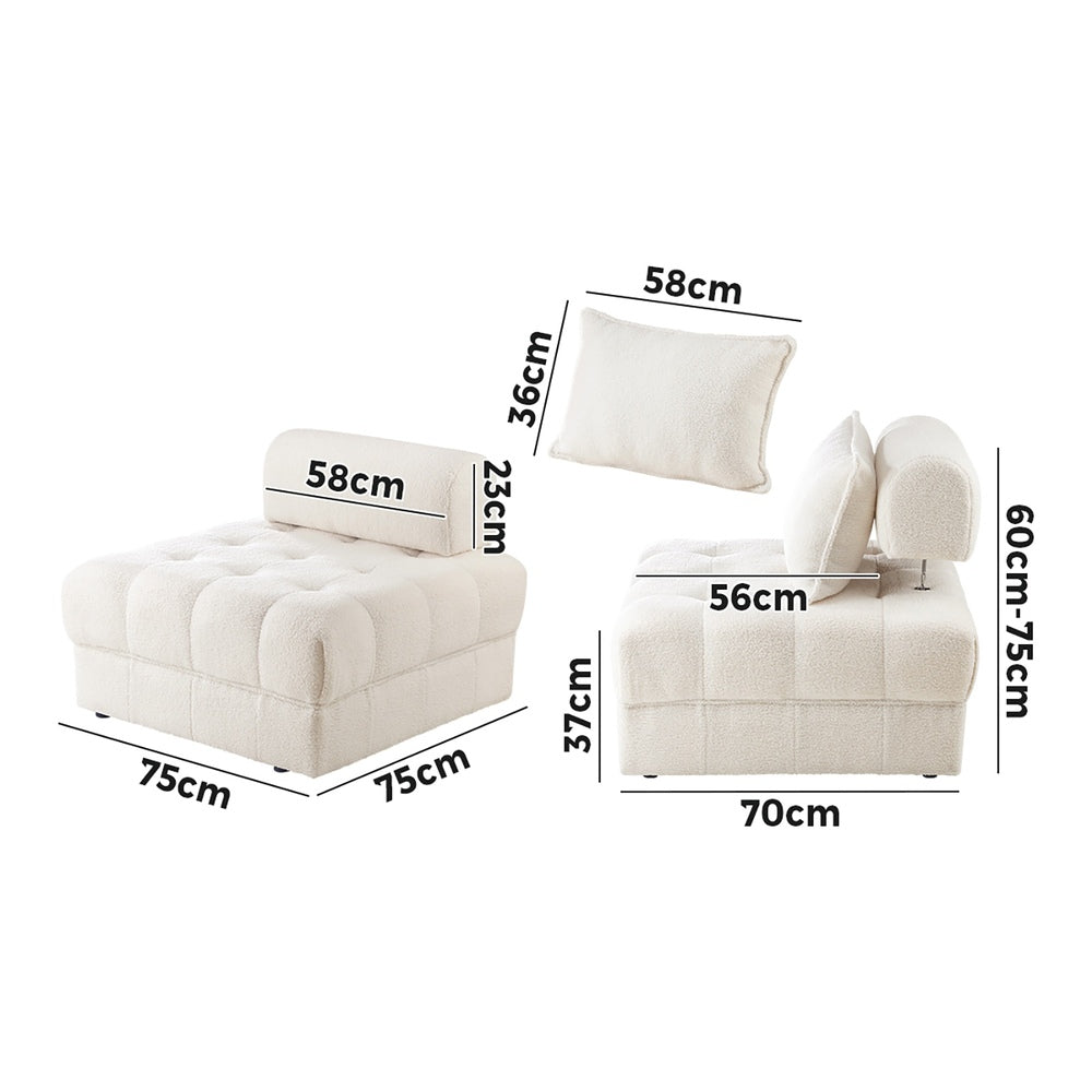 1-4 Seater Boucle Modular Sofa Lounge Chair Armless White
