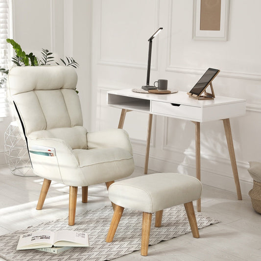 2x 360 Swivel Recliner Armchair Lounge with Stool Beige