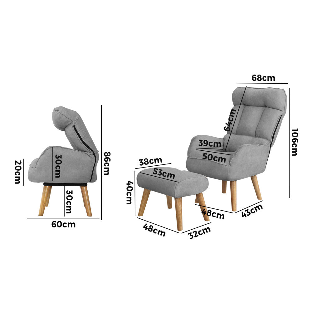 Armchair wit Stool, Home Lounge with 360 Swivel Seat and 145 Recline Grey
