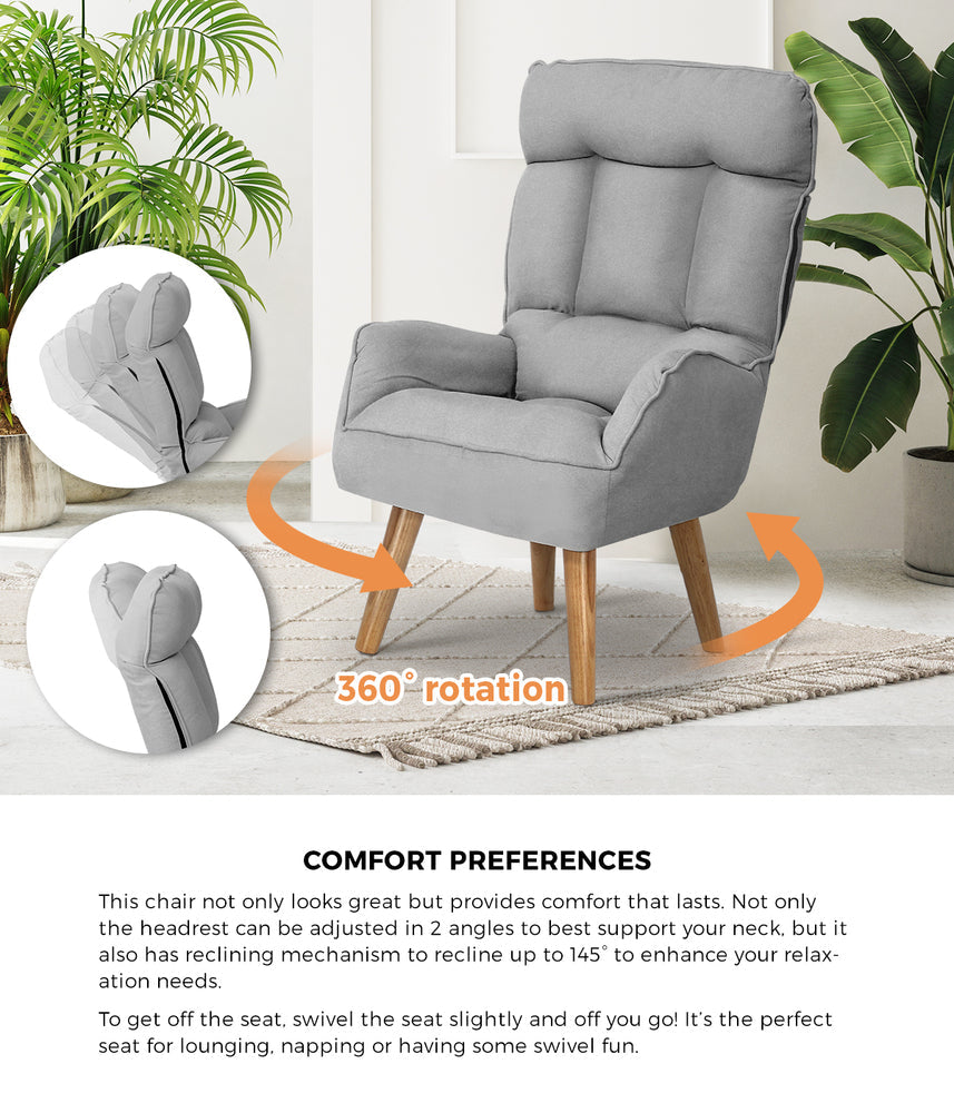 Armchair wit Stool, Home Lounge with 360 Swivel Seat and 145 Recline Grey