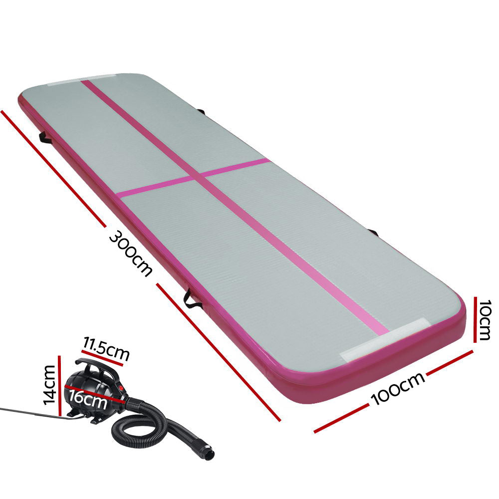 Gofun 3X1M Inflatable Air Track Mat With Pump Tumbling Gymnastics Pink
