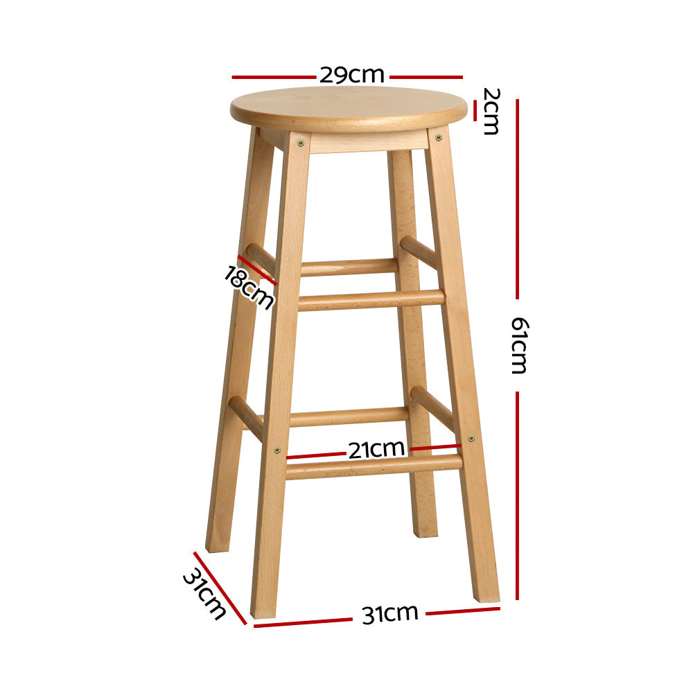 2X Bar Stools Round Chairs Wooden Nature