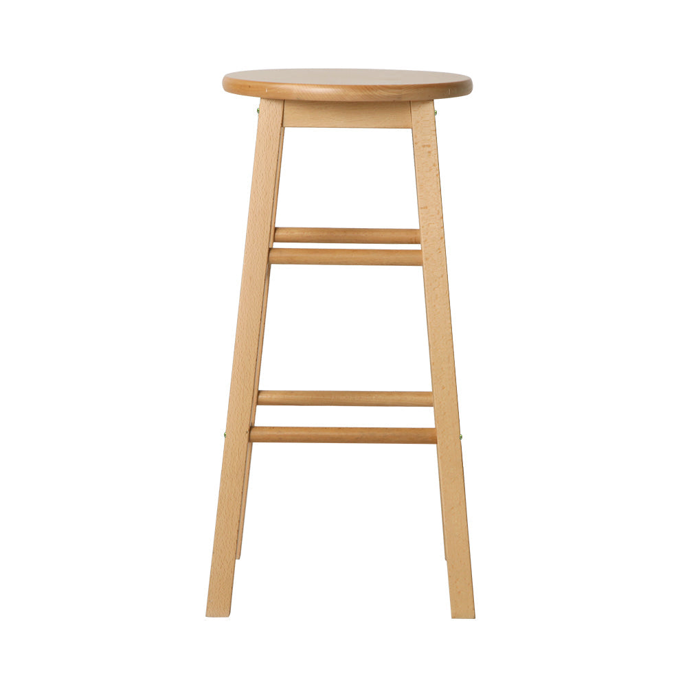 2X Bar Stools Round Chairs Wooden Nature