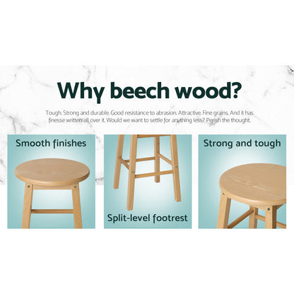 2X Bar Stools Round Chairs Wooden Nature